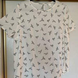 Womens HM Size 14 - Short Sleeve Cream Blouse with Black Birds